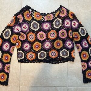 Zara Multicolor Crochet Knit Top